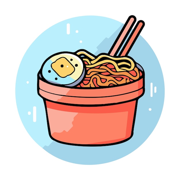 Hand Drawn instant noodles in doodle style