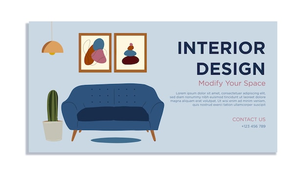 Banner di interior design disegnato a mano