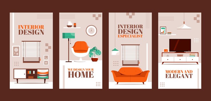 Vector 手描きのインテリアデザインのinstagramストーリー