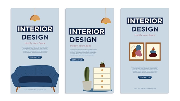 Vettore post sui social media di interior design disegnato a mano