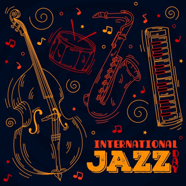 Concetto di giornata jazz internazionale internazione disegnata a mano