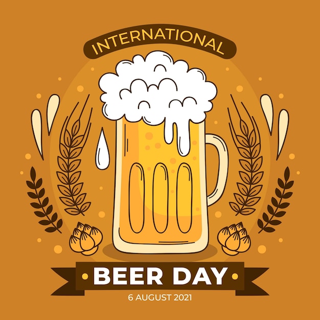 Vector hand drawn international beer day illustration