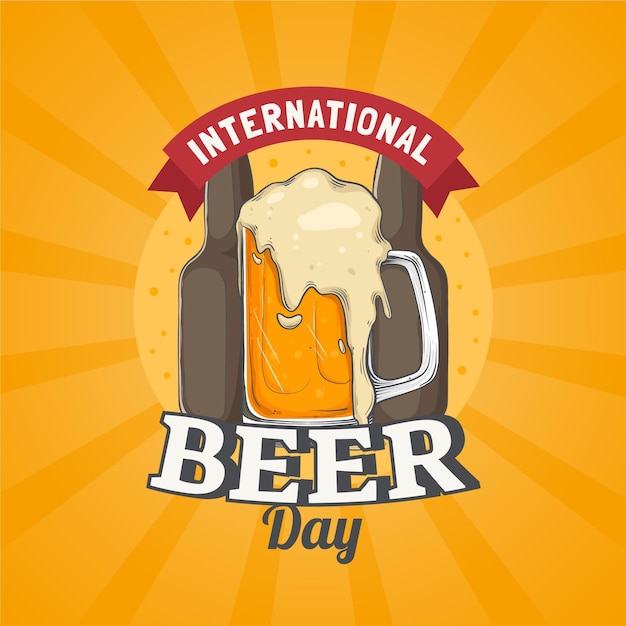 hand drawn international beer day illustration