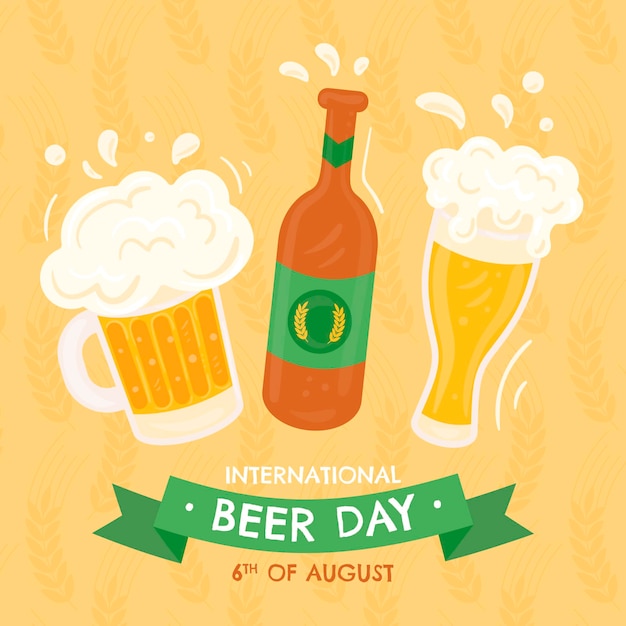 Vector hand drawn international beer day illustration