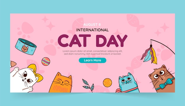 Hand drawn international cat day banner template