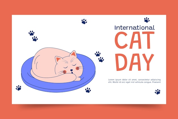 Hand drawn international cat day horizontal banner template