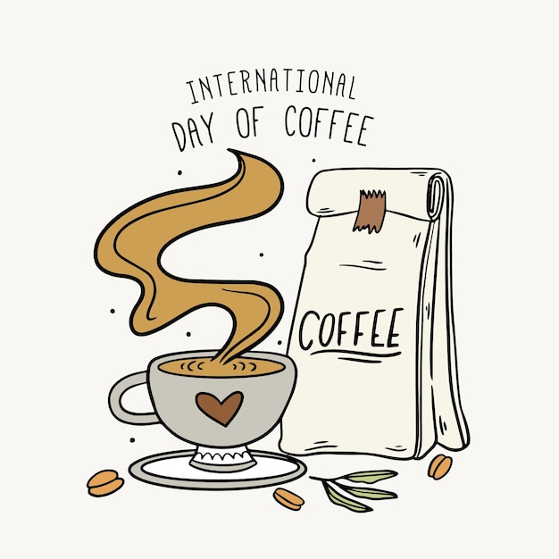 Giornata internazionale del caffè disegnata a mano