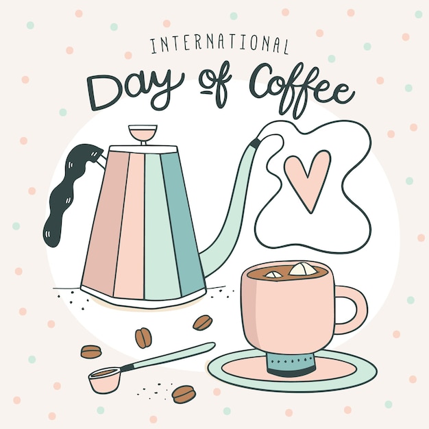 Giornata internazionale del caffè disegnata a mano