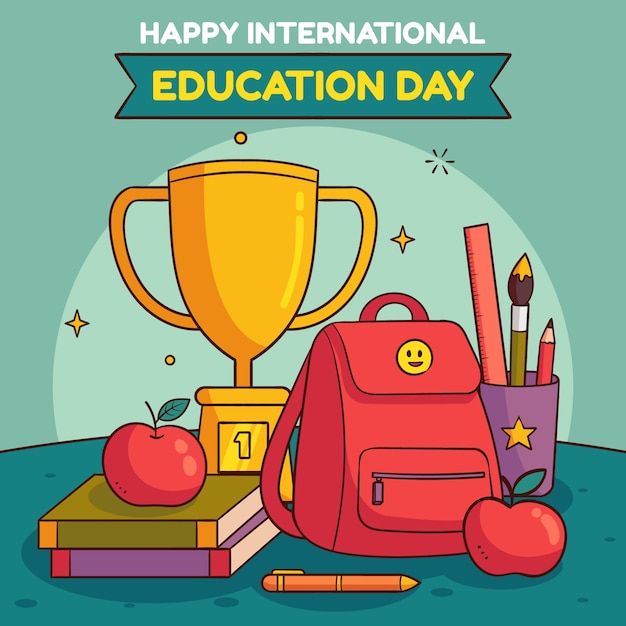 Hand drawn international day of education illustration