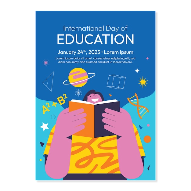 Hand drawn  international day of education poster template