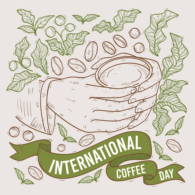 ベクトル 手描きのコーヒーの国際デー