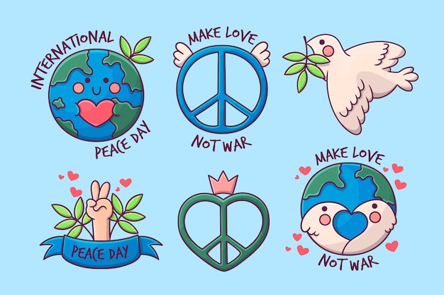 Vector hand drawn international day of peace labels