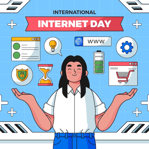 Hand drawn international internet day illustration