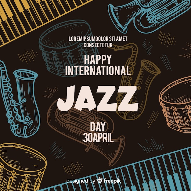 Priorità bassa di giorno di jazz internazionale disegnato a mano