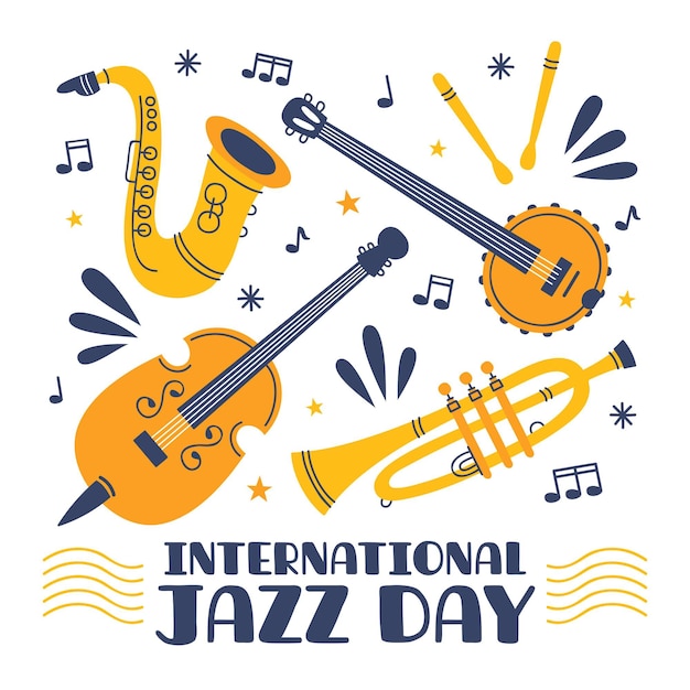 Hand drawn international jazz day illustration