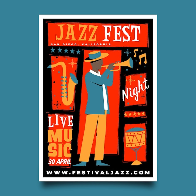 Vector hand drawn international jazz day poster template