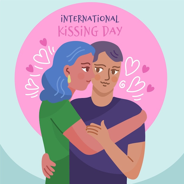Illustrazione disegnata a mano di giorno di bacio internazionale
