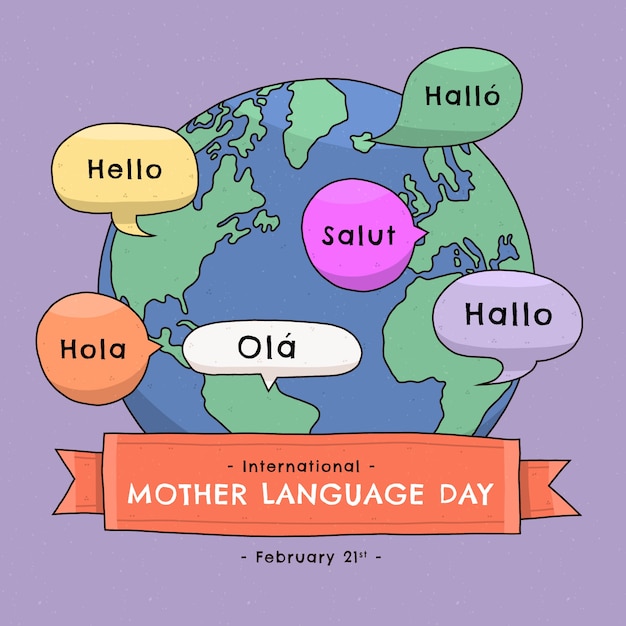 Vector hand drawn international mother language day illustration