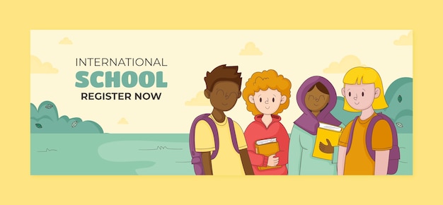hand drawn international school facebook cover template