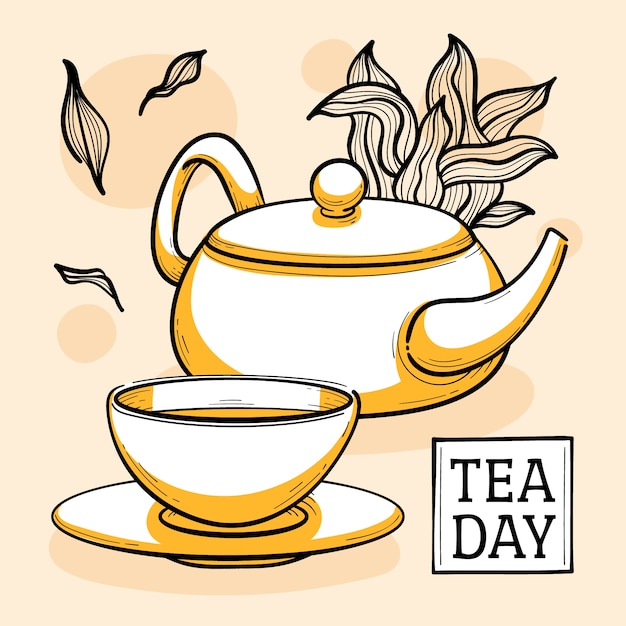 Vector hand drawn international tea day illustration