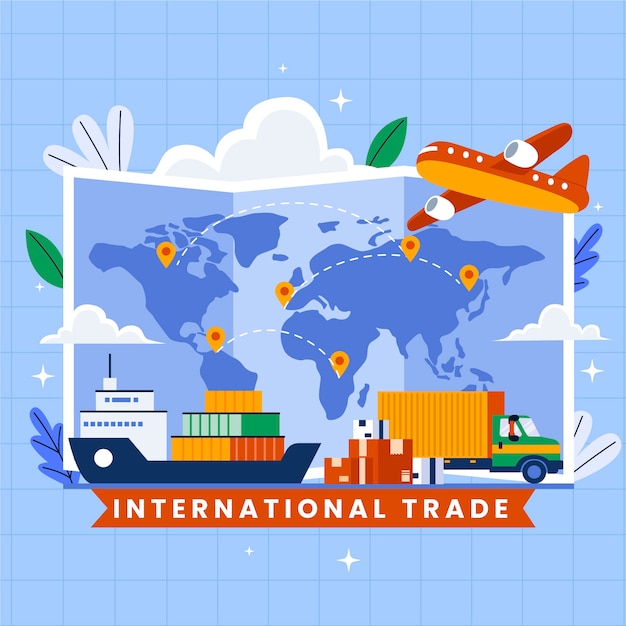 Vector hand drawn international trade illustration