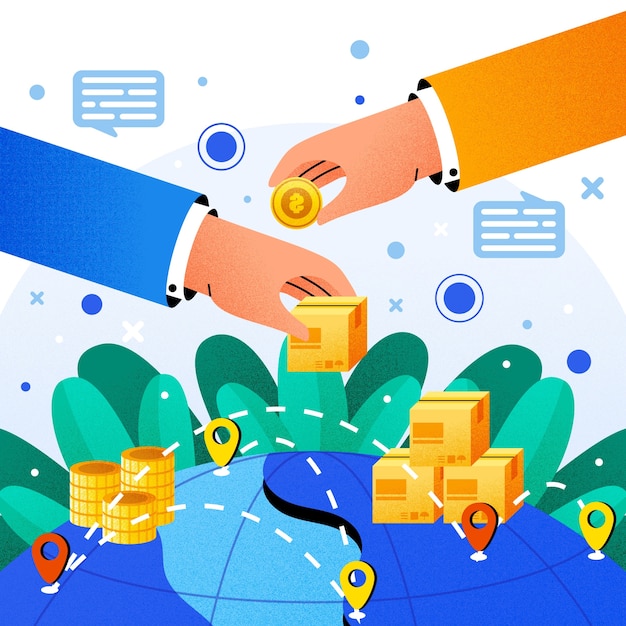 hand drawn international trade illustration