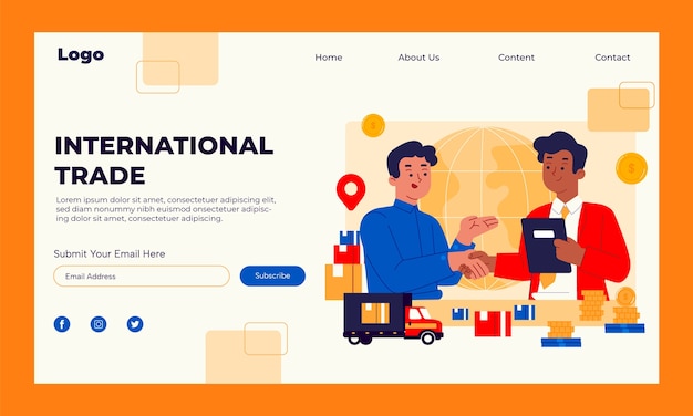 Vector hand drawn international trade landing page template