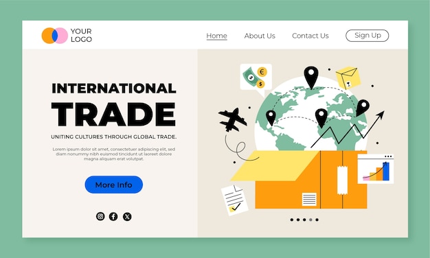 Ручно нарисованный шаблон целевой страницы международной торговли