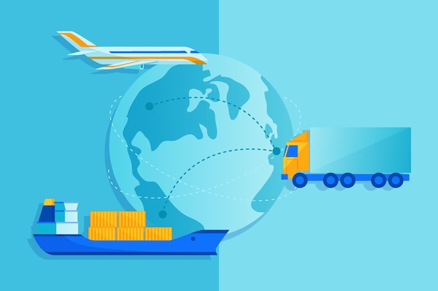 hand drawn international trade with planet