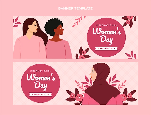 hand drawn international women's day horizontal banners set