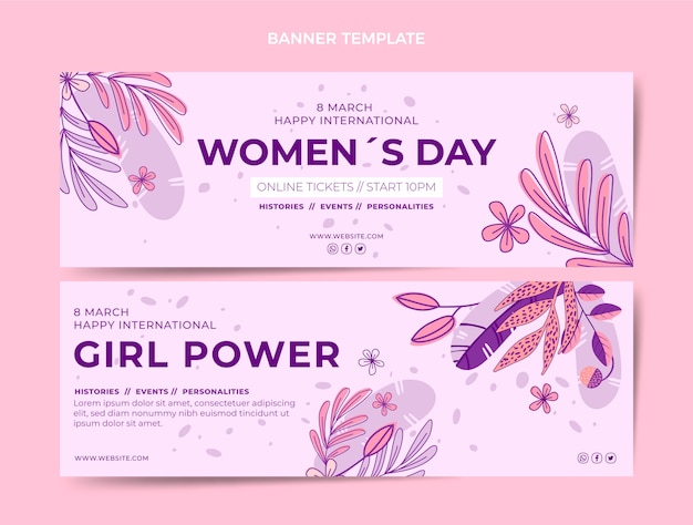 Hand drawn international women's day horizontal banners set