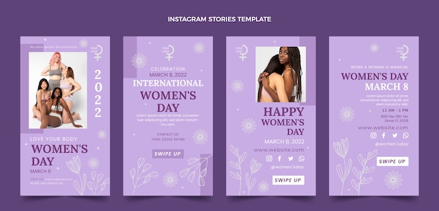 Hand drawn international women's day instagram stories collection