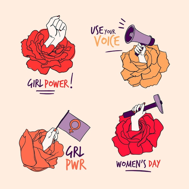 Vector hand drawn international women's day labels