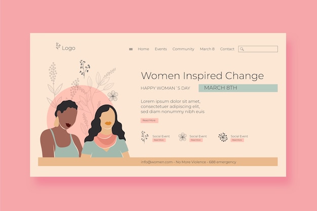 Vector hand drawn international women's day landing page template