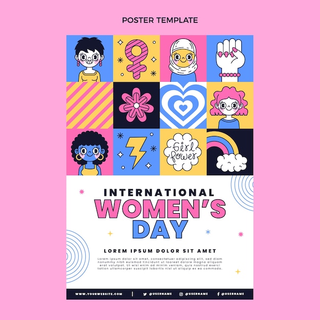 Vettore modello di poster per la festa della donna internazionale disegnato a mano