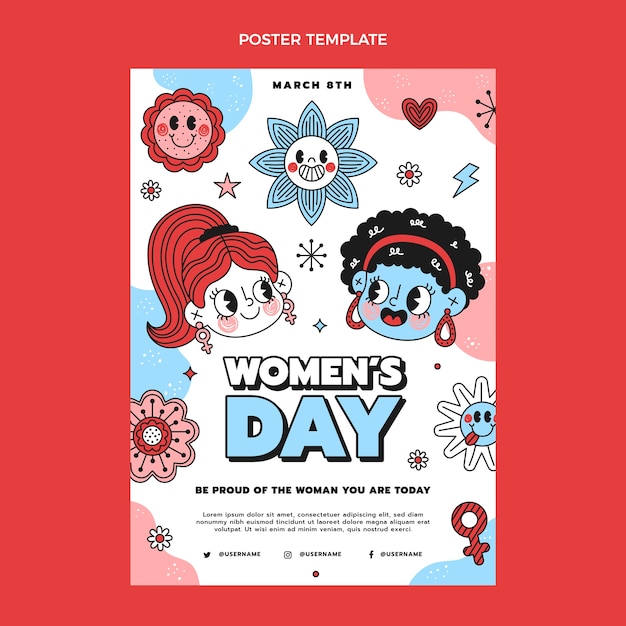 Hand drawn international women's day vertical poster template