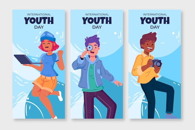 Vector hand drawn international youth day banners set