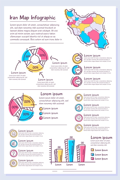 Vector hand-drawn iran map infographic template