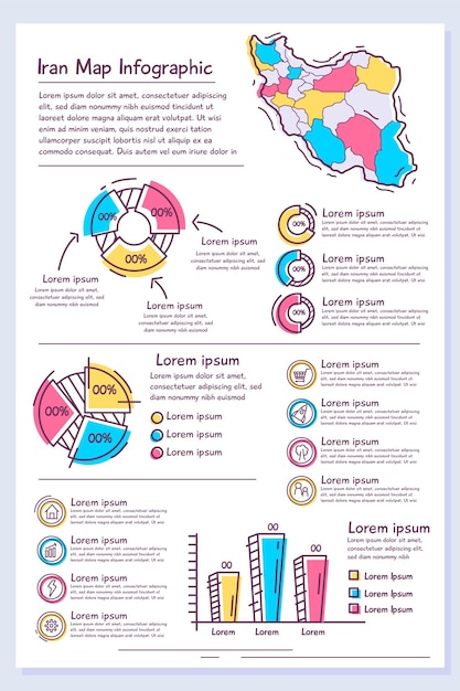 Рисованная карта ирана инфографики шаблон