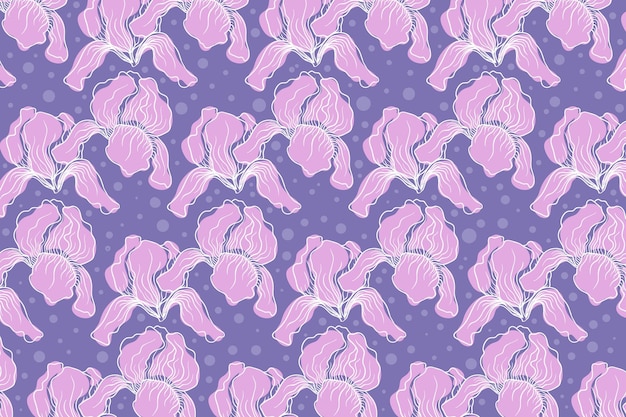 Vector hand drawn iris flower pattern background