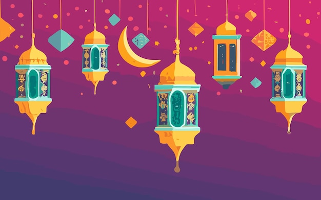 Vector hand drawn islamic new year background with palace and lanterns