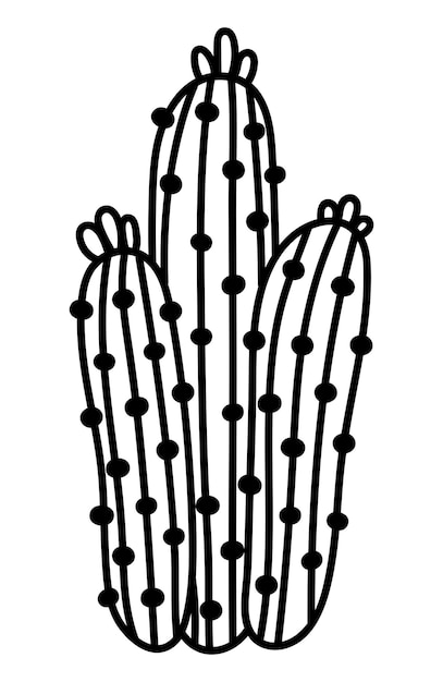 Ручной рисунок изолированного милого контура кактуса. Векторные каракули кактус значок иллюстрации клипарт