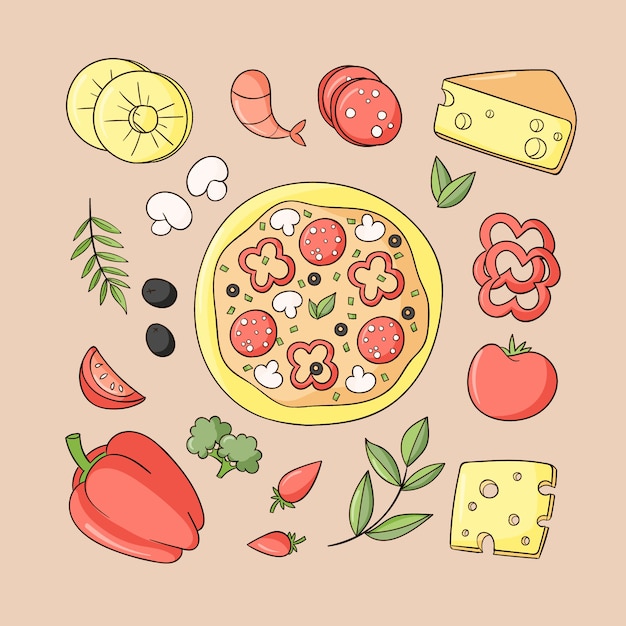 Illustrazione della cucina italiana disegnata a mano