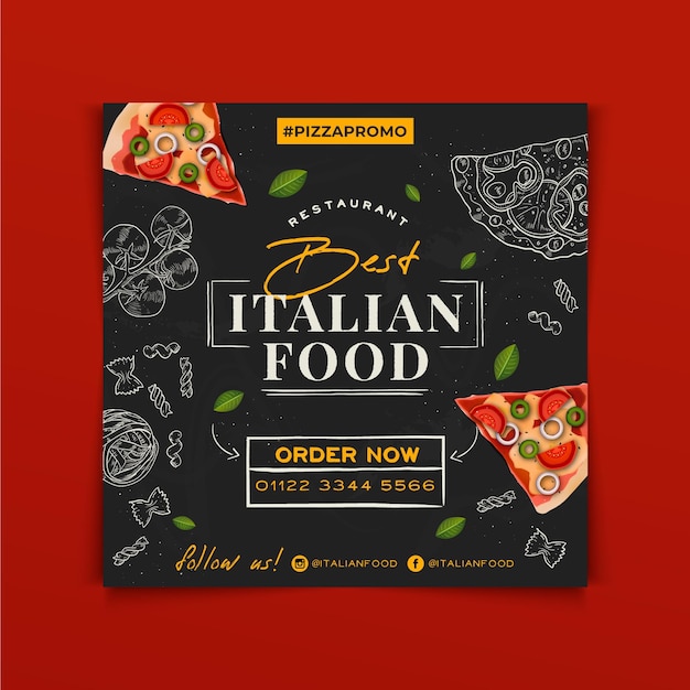Vector hand drawn italian food squared flyer