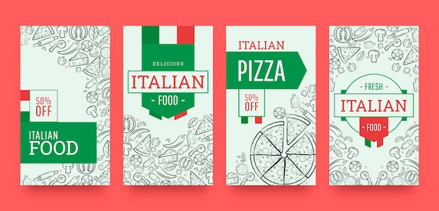 Vector hand drawn italian restaurant instagram stories