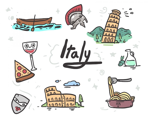 Vector hand drawn italy icons