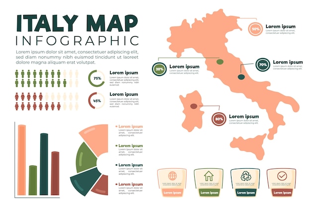 ベクトル 手描きイタリア地図インフォグラフィック