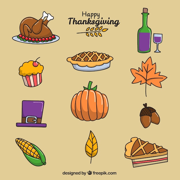 Hand-drawn items for thanksgiving day