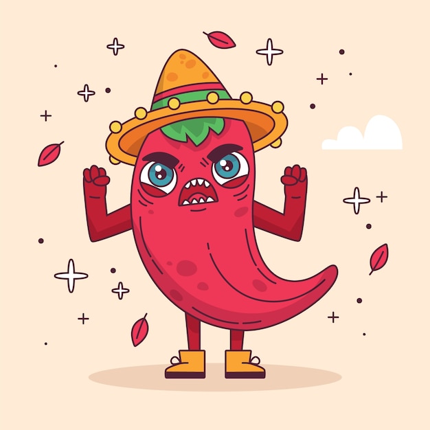 Hand drawn jalapeno  cartoon illustration