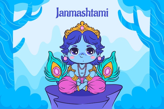 Vector hand drawn janmashtami background